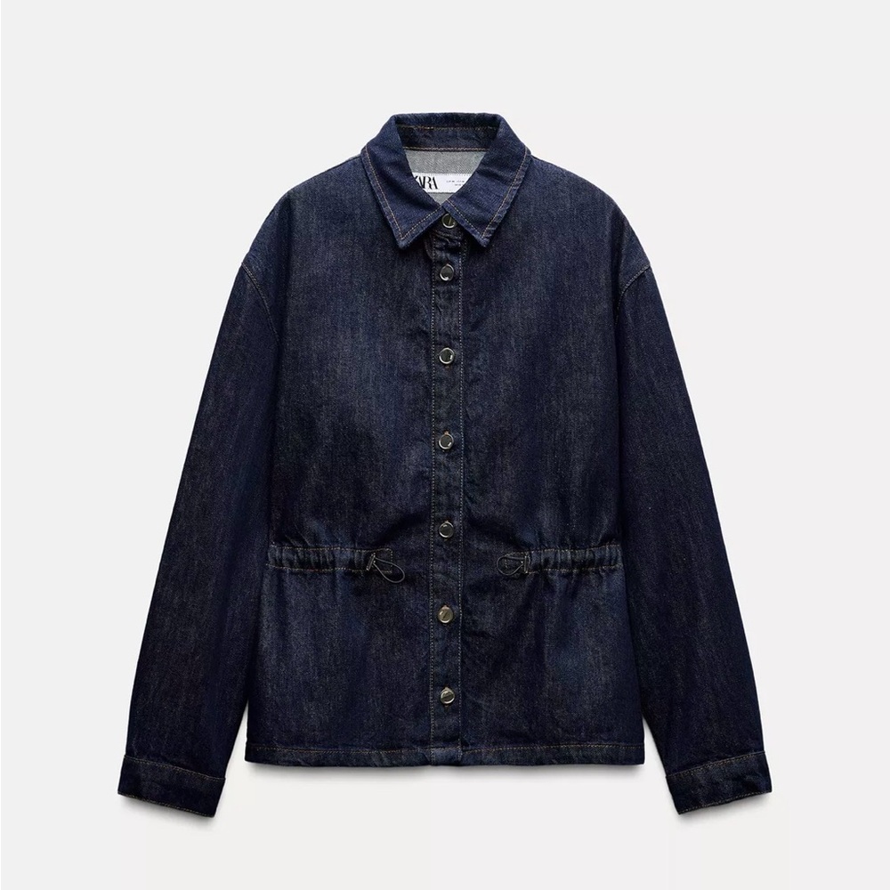 NWT. Zara Dark Blue Denim Adjustable Waist Overshirt.